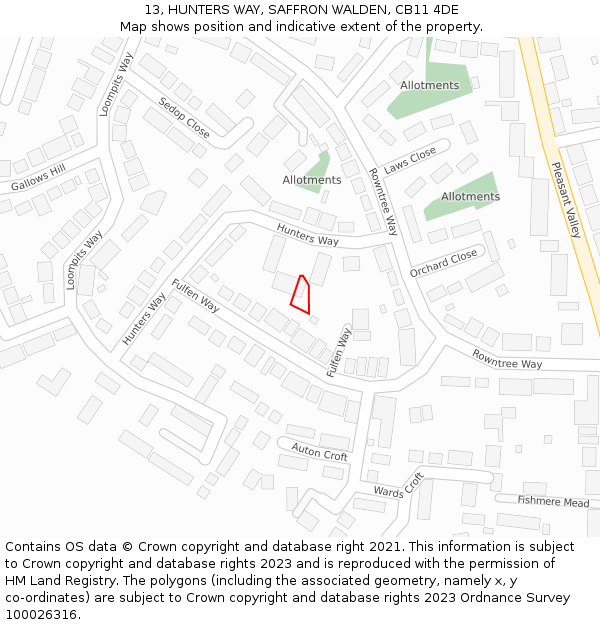 13, HUNTERS WAY, SAFFRON WALDEN, CB11 4DE: Location map and indicative extent of plot