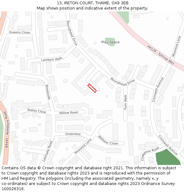 13, IRETON COURT, THAME, OX9 3EB: Location map and indicative extent of plot