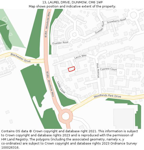 13, LAUREL DRIVE, DUNMOW, CM6 1WP: Location map and indicative extent of plot