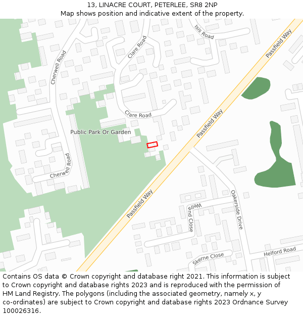 13, LINACRE COURT, PETERLEE, SR8 2NP: Location map and indicative extent of plot
