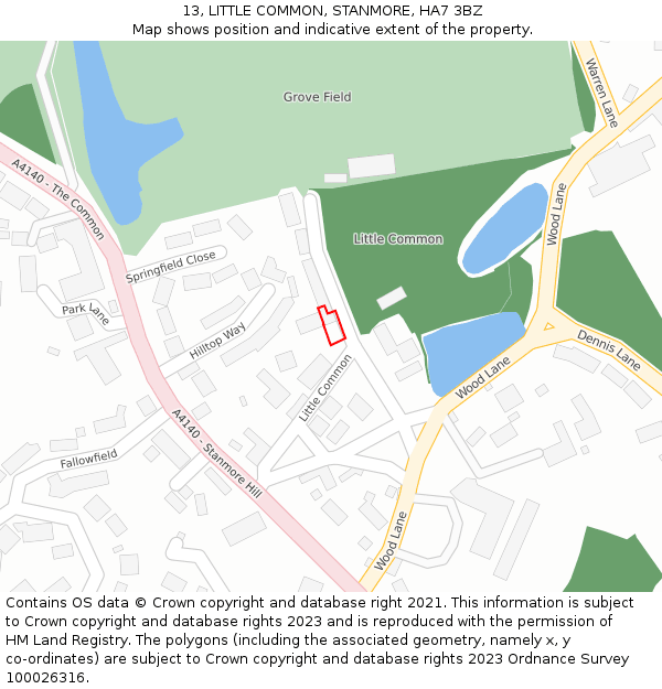 13, LITTLE COMMON, STANMORE, HA7 3BZ: Location map and indicative extent of plot