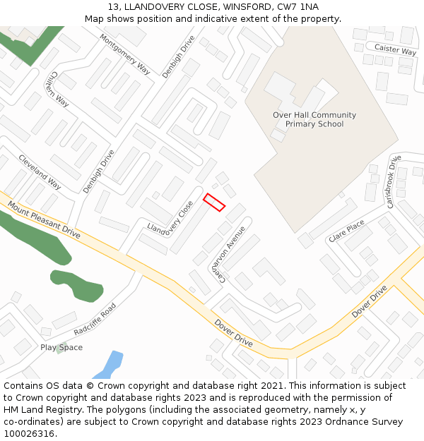 13, LLANDOVERY CLOSE, WINSFORD, CW7 1NA: Location map and indicative extent of plot