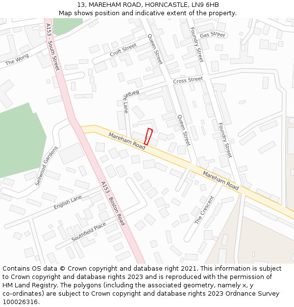 13, MAREHAM ROAD, HORNCASTLE, LN9 6HB: Location map and indicative extent of plot