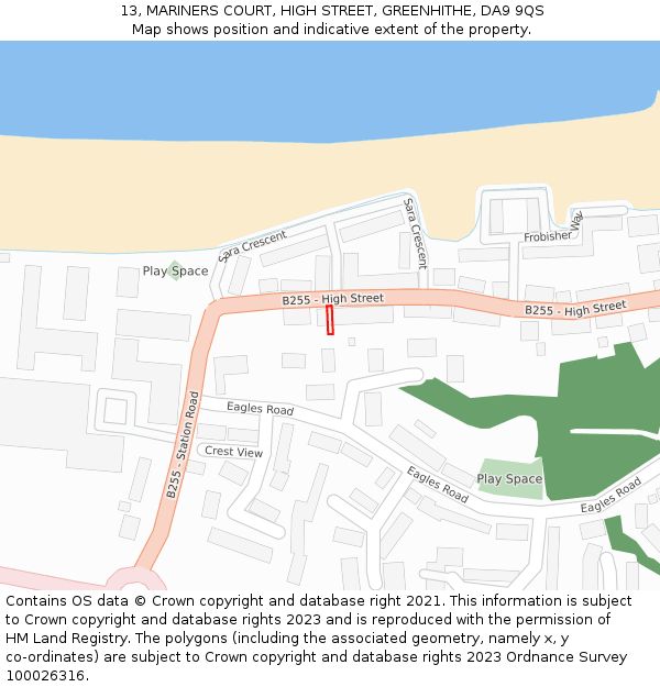 13, MARINERS COURT, HIGH STREET, GREENHITHE, DA9 9QS: Location map and indicative extent of plot