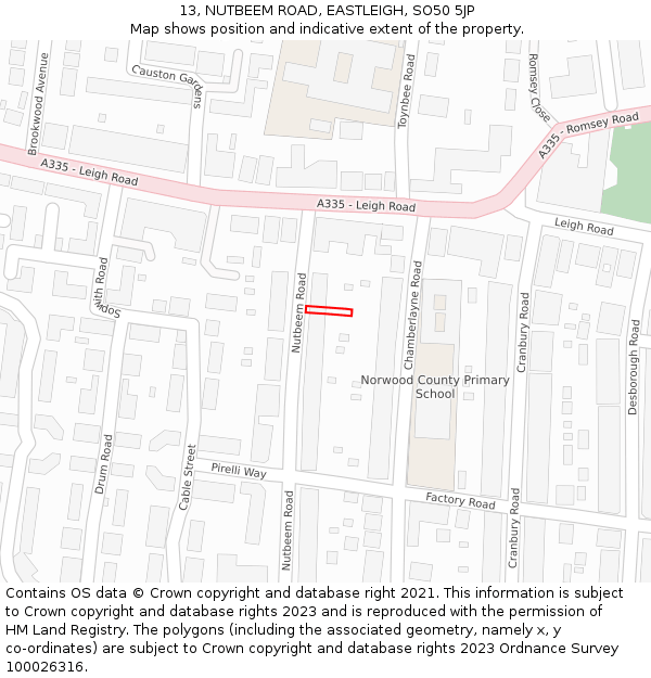 13, NUTBEEM ROAD, EASTLEIGH, SO50 5JP: Location map and indicative extent of plot