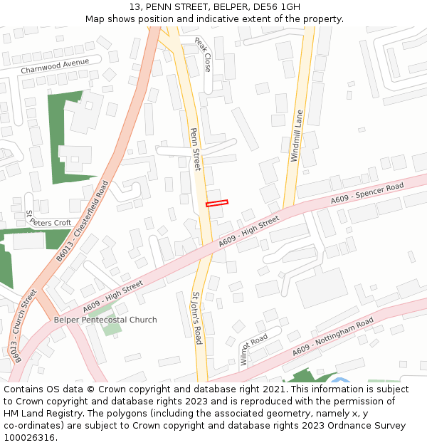 13, PENN STREET, BELPER, DE56 1GH: Location map and indicative extent of plot