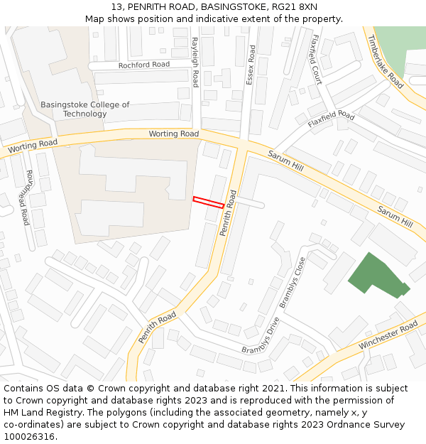 13, PENRITH ROAD, BASINGSTOKE, RG21 8XN: Location map and indicative extent of plot
