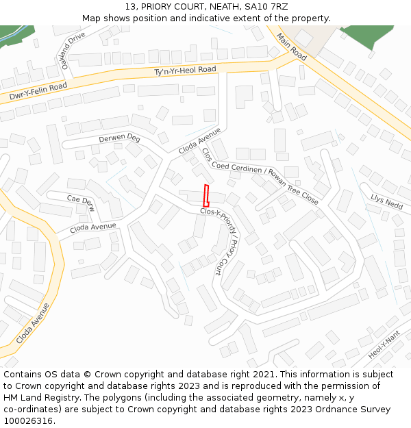 13, PRIORY COURT, NEATH, SA10 7RZ: Location map and indicative extent of plot