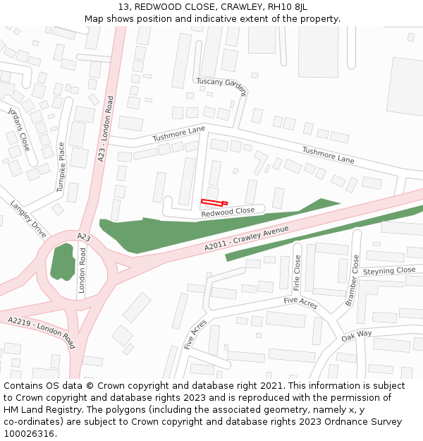 13, REDWOOD CLOSE, CRAWLEY, RH10 8JL: Location map and indicative extent of plot
