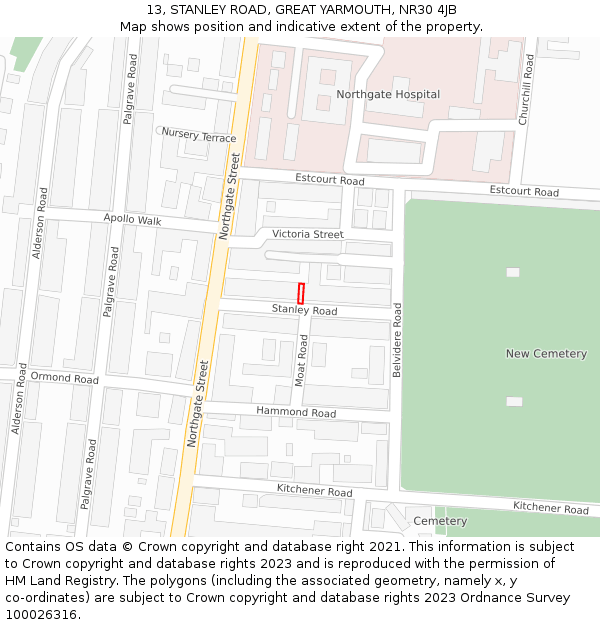 13, STANLEY ROAD, GREAT YARMOUTH, NR30 4JB: Location map and indicative extent of plot