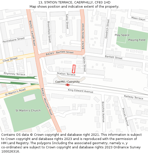 13, STATION TERRACE, CAERPHILLY, CF83 1HD: Location map and indicative extent of plot