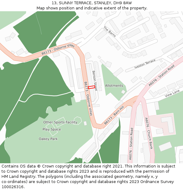 13, SUNNY TERRACE, STANLEY, DH9 8AW: Location map and indicative extent of plot