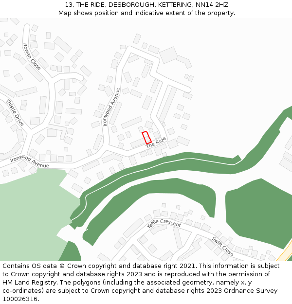 13, THE RIDE, DESBOROUGH, KETTERING, NN14 2HZ: Location map and indicative extent of plot