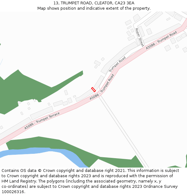 13, TRUMPET ROAD, CLEATOR, CA23 3EA: Location map and indicative extent of plot