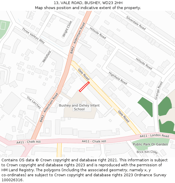 13, VALE ROAD, BUSHEY, WD23 2HH: Location map and indicative extent of plot