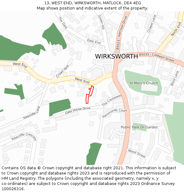 13, WEST END, WIRKSWORTH, MATLOCK, DE4 4EG: Location map and indicative extent of plot