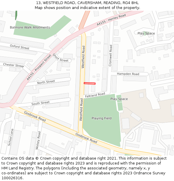 13, WESTFIELD ROAD, CAVERSHAM, READING, RG4 8HL: Location map and indicative extent of plot