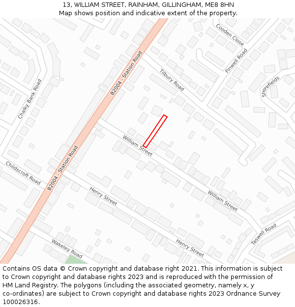 13, WILLIAM STREET, RAINHAM, GILLINGHAM, ME8 8HN: Location map and indicative extent of plot