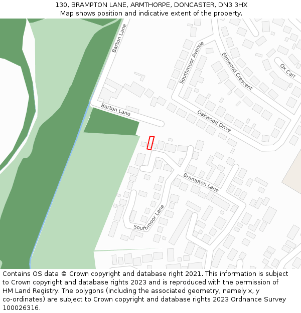 130, BRAMPTON LANE, ARMTHORPE, DONCASTER, DN3 3HX: Location map and indicative extent of plot