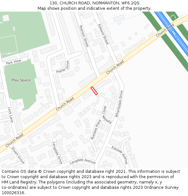 130, CHURCH ROAD, NORMANTON, WF6 2QS: Location map and indicative extent of plot