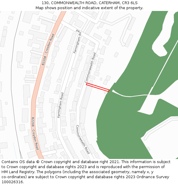 130, COMMONWEALTH ROAD, CATERHAM, CR3 6LS: Location map and indicative extent of plot