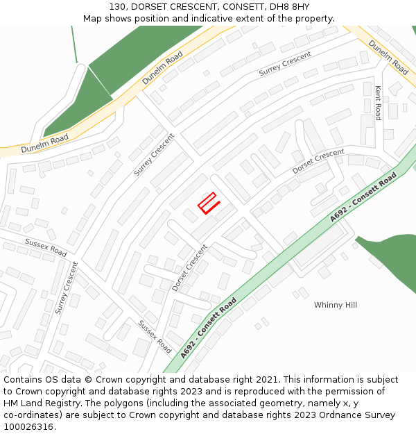 130, DORSET CRESCENT, CONSETT, DH8 8HY: Location map and indicative extent of plot
