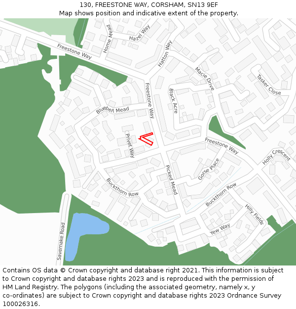 130, FREESTONE WAY, CORSHAM, SN13 9EF: Location map and indicative extent of plot