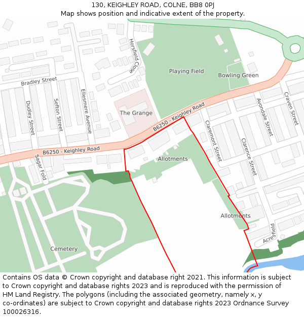 130, KEIGHLEY ROAD, COLNE, BB8 0PJ: Location map and indicative extent of plot