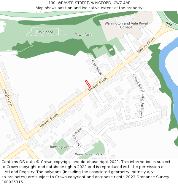 130, WEAVER STREET, WINSFORD, CW7 4AE: Location map and indicative extent of plot