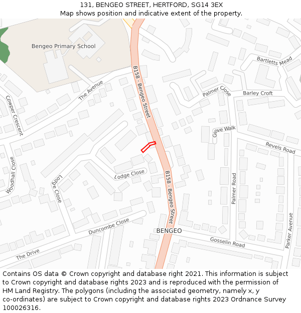 131, BENGEO STREET, HERTFORD, SG14 3EX: Location map and indicative extent of plot