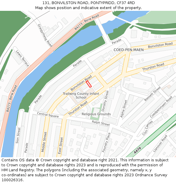 131, BONVILSTON ROAD, PONTYPRIDD, CF37 4RD: Location map and indicative extent of plot