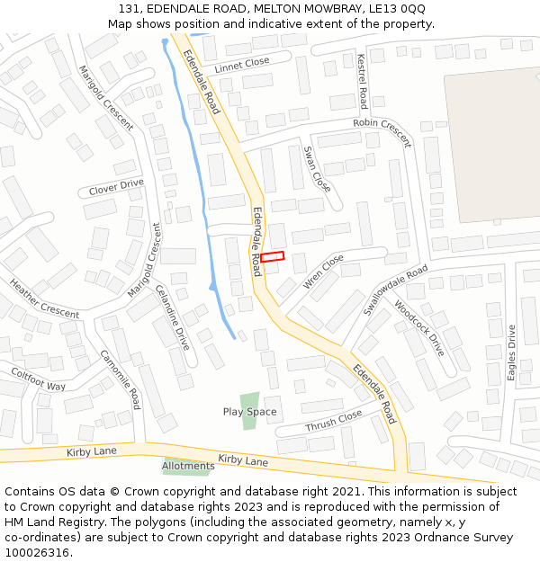 131, EDENDALE ROAD, MELTON MOWBRAY, LE13 0QQ: Location map and indicative extent of plot