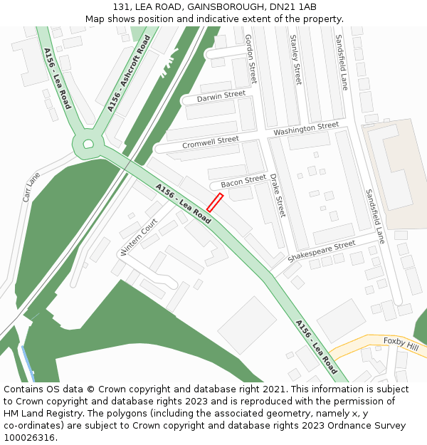 131, LEA ROAD, GAINSBOROUGH, DN21 1AB: Location map and indicative extent of plot