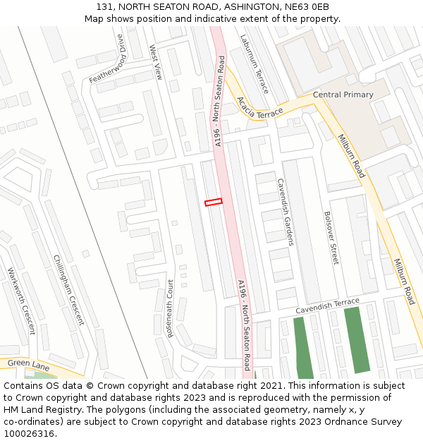 131, NORTH SEATON ROAD, ASHINGTON, NE63 0EB: Location map and indicative extent of plot