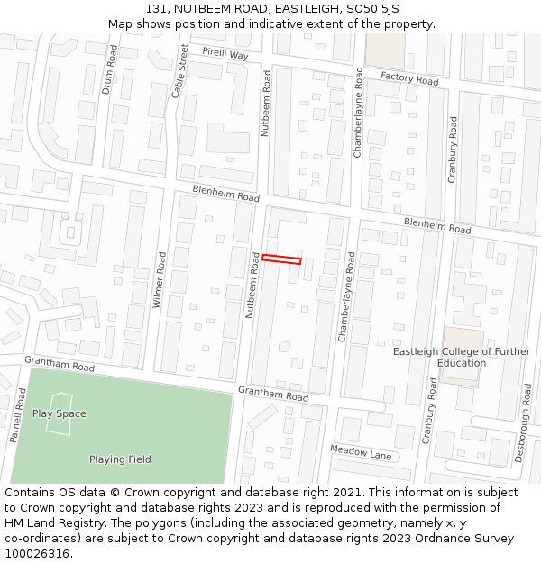 131, NUTBEEM ROAD, EASTLEIGH, SO50 5JS: Location map and indicative extent of plot