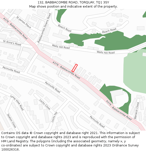 132, BABBACOMBE ROAD, TORQUAY, TQ1 3SY: Location map and indicative extent of plot