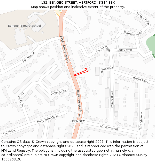 132, BENGEO STREET, HERTFORD, SG14 3EX: Location map and indicative extent of plot