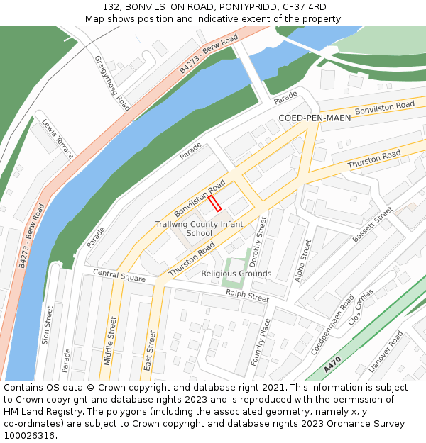132, BONVILSTON ROAD, PONTYPRIDD, CF37 4RD: Location map and indicative extent of plot