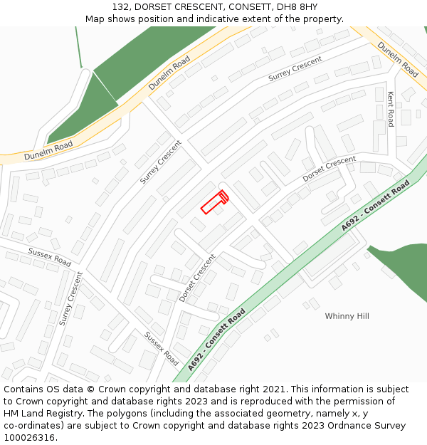 132, DORSET CRESCENT, CONSETT, DH8 8HY: Location map and indicative extent of plot