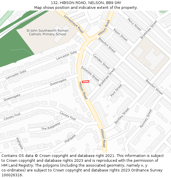 132, HIBSON ROAD, NELSON, BB9 0AY: Location map and indicative extent of plot