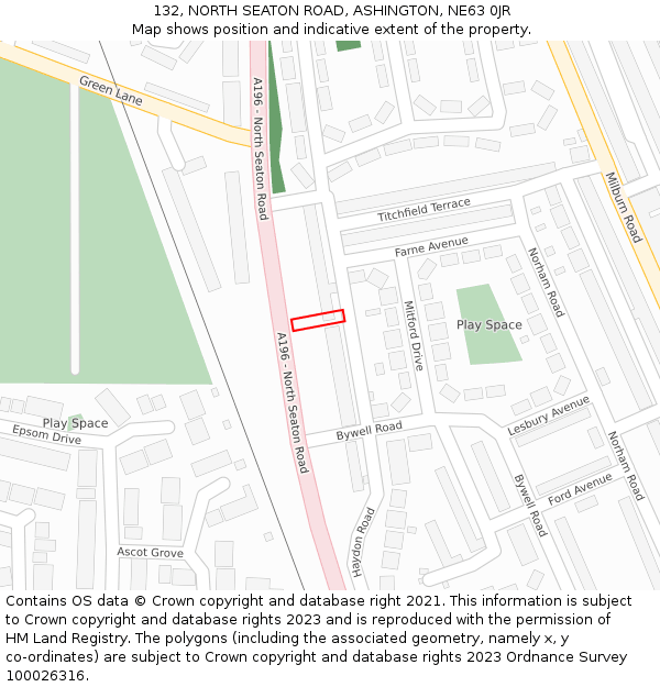 132, NORTH SEATON ROAD, ASHINGTON, NE63 0JR: Location map and indicative extent of plot