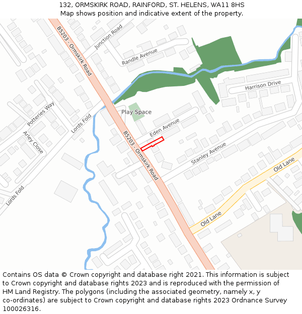 132, ORMSKIRK ROAD, RAINFORD, ST. HELENS, WA11 8HS: Location map and indicative extent of plot