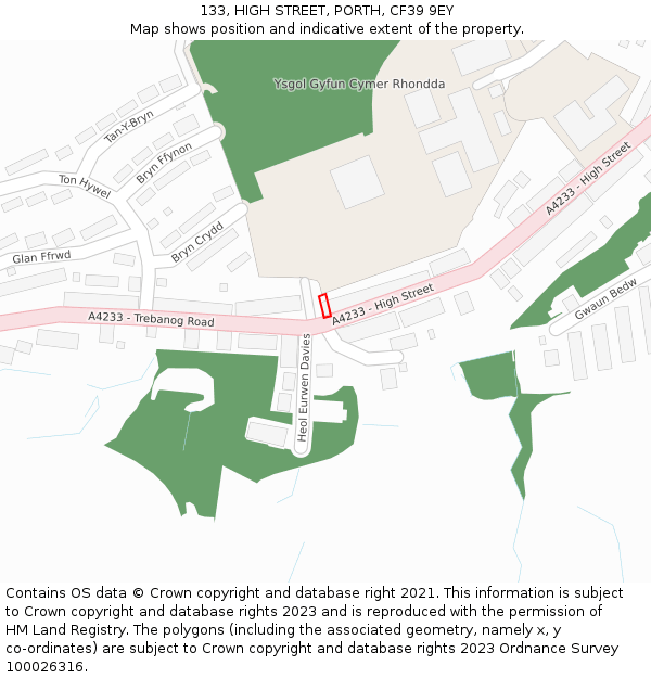133, HIGH STREET, PORTH, CF39 9EY: Location map and indicative extent of plot