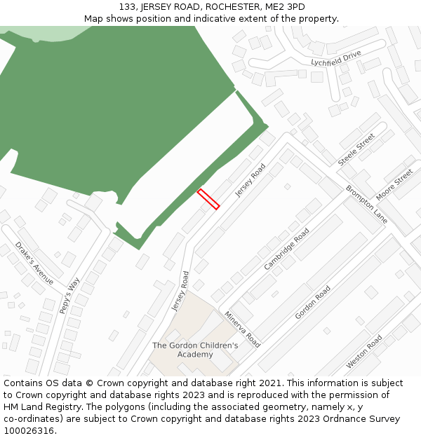 133, JERSEY ROAD, ROCHESTER, ME2 3PD: Location map and indicative extent of plot