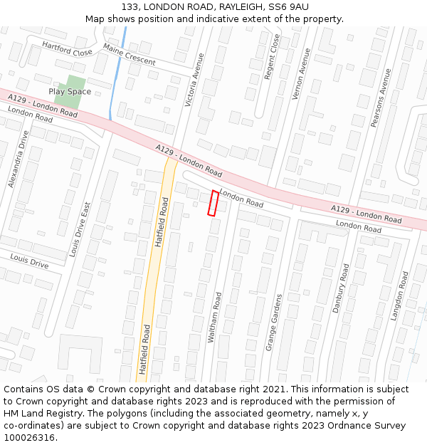 133, LONDON ROAD, RAYLEIGH, SS6 9AU: Location map and indicative extent of plot