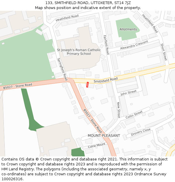 133, SMITHFIELD ROAD, UTTOXETER, ST14 7JZ: Location map and indicative extent of plot
