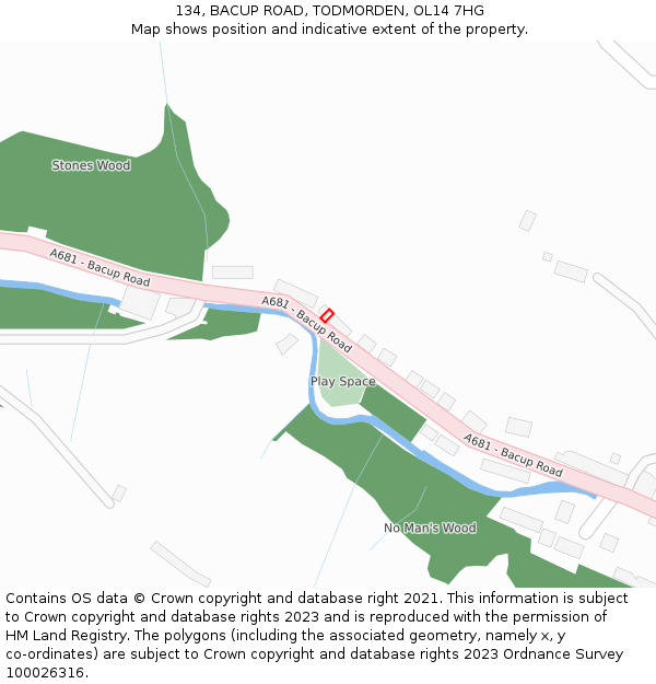 134, BACUP ROAD, TODMORDEN, OL14 7HG: Location map and indicative extent of plot