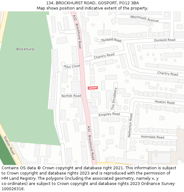 134, BROCKHURST ROAD, GOSPORT, PO12 3BA: Location map and indicative extent of plot