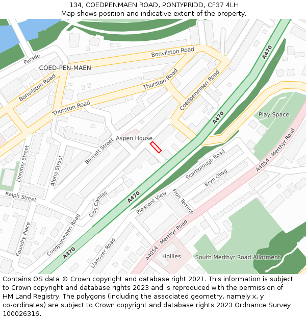 134, COEDPENMAEN ROAD, PONTYPRIDD, CF37 4LH: Location map and indicative extent of plot