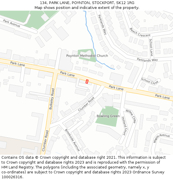 134, PARK LANE, POYNTON, STOCKPORT, SK12 1RG: Location map and indicative extent of plot